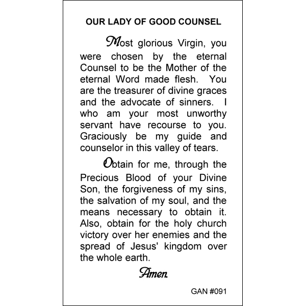 Our Lady Of Good Counsel Prayer Card – Inspired Prayer Cards